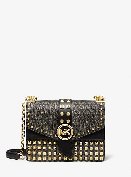 Michael Kors Ladies Shoulder Bag Cora Large Leather Chain Zip Pouchette  Black Handbags Amazoncom